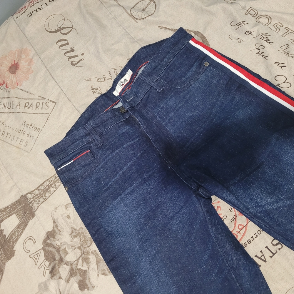 Tommy Hilfiger Dark Blue Jeans with Red and White Accents